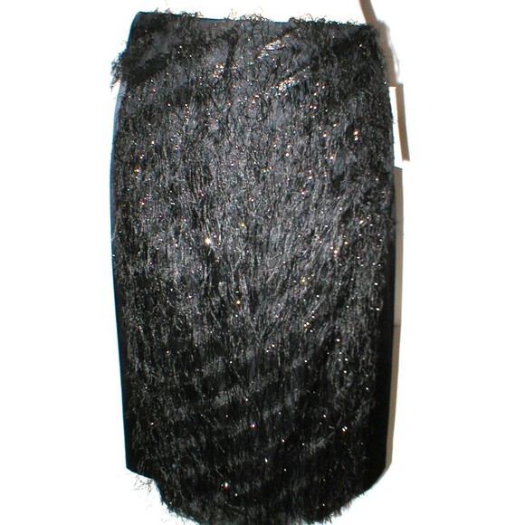 New NWT $498 Womens Black Silk Fringe Skirt Worth NY 8 York Metallic Silver